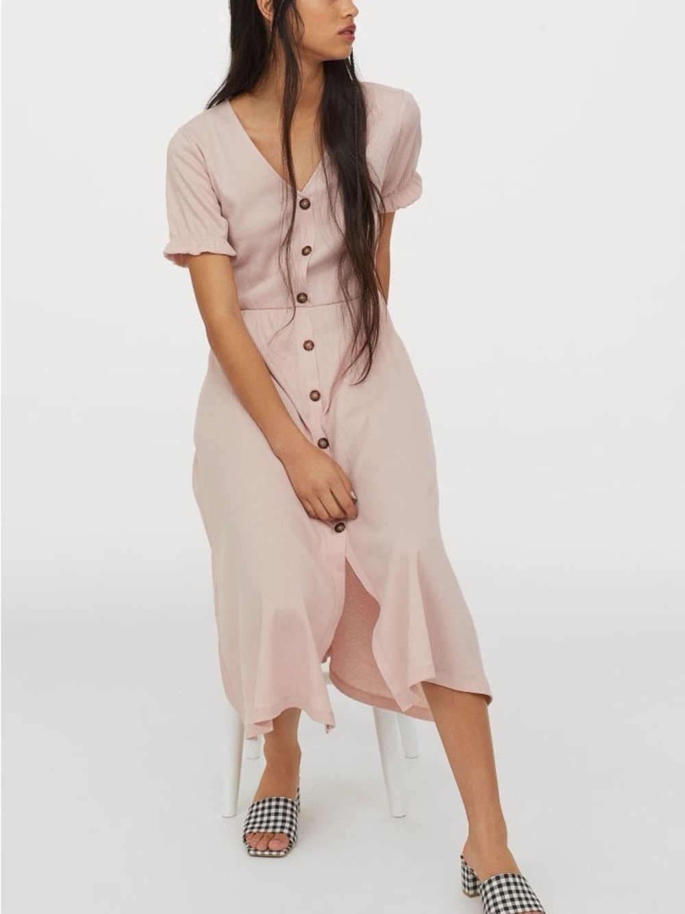 H&M Crinkled Jersey Dress Powder Pink Size Small